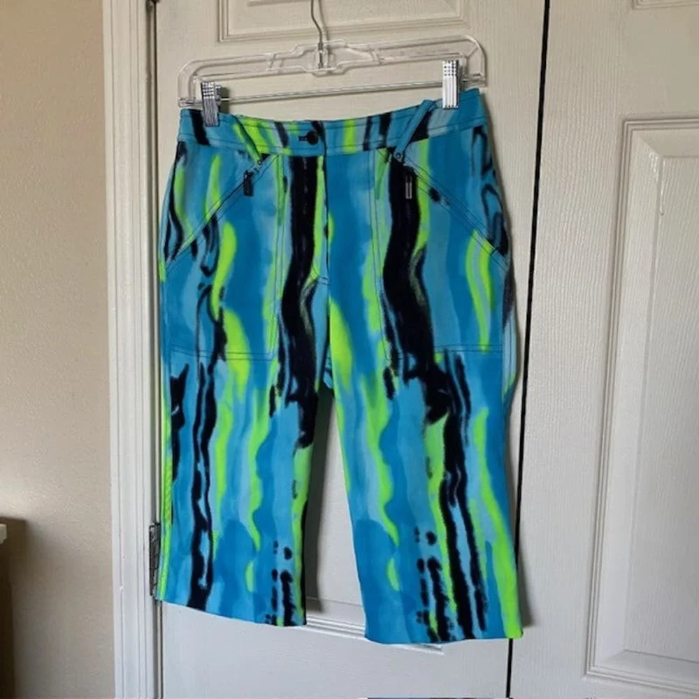 Jamie Sadock Golf Crop Pants Cloud 9 Multi-Color Neon Green Women's Size 2‎